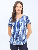 Cut-Out Detail Keyhole Neckline Short Sleeve Circular Print Top By Mandy Evans