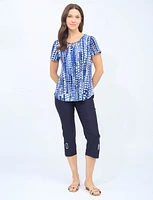 Cut-Out Detail Keyhole Neckline Short Sleeve Circular Print Top By Mandy Evans