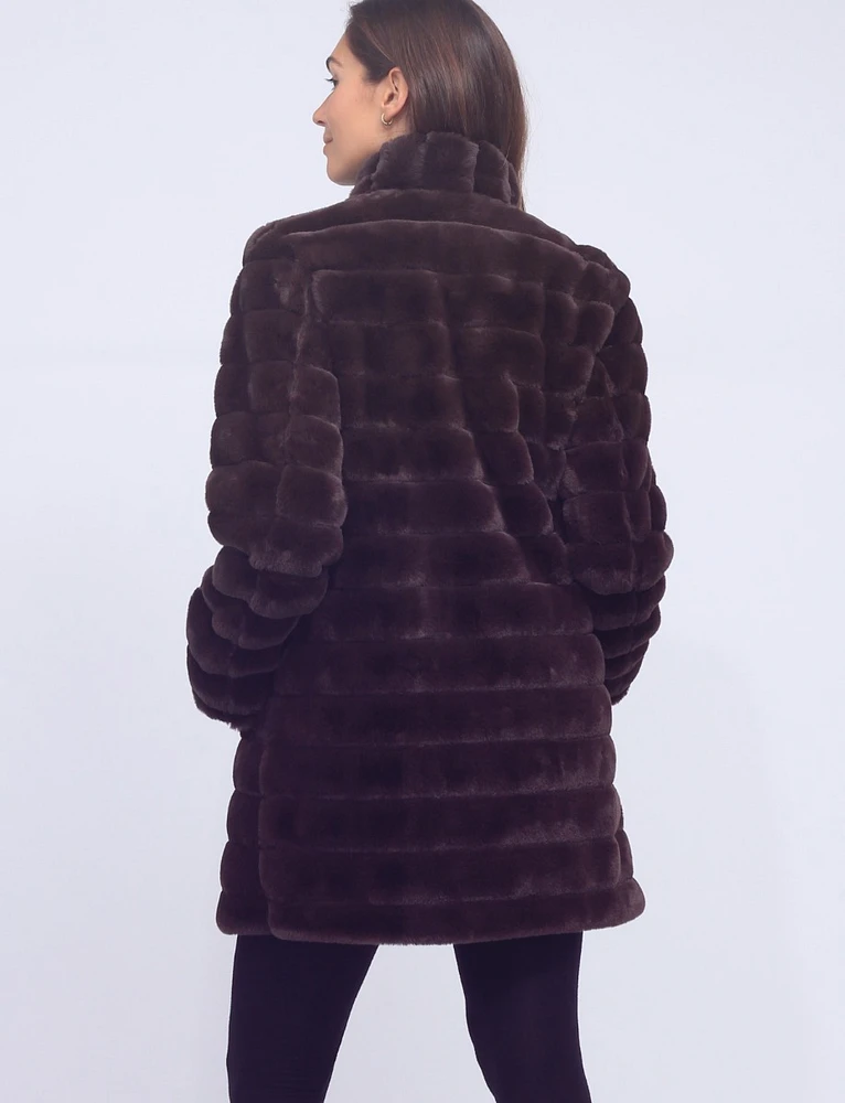 Vegan Reversible Faux Fur Button-down Jacket by Saki