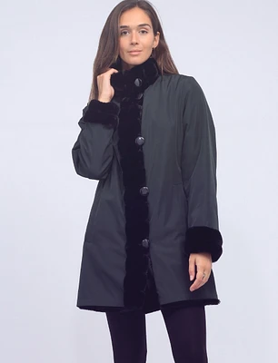 Vegan Reversible Faux Fur Button-down Jacket by Saki