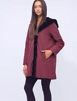 Vegan Hooded Ultra Soft Faux Fur Lining and Trim Jacket by Saki