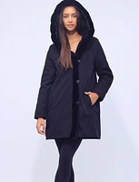 Vegan Hooded Ultra Soft Faux Fur Lining and Trim Jacket by Saki