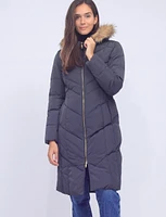 Down Zipper Front Hooded Jacket with Faux Fur Trim by Cole Haan