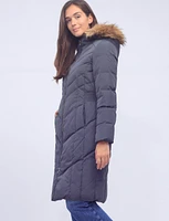 Down Zipper Front Hooded Jacket with Faux Fur Trim by Cole Haan