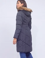 Down Zipper Front Hooded Jacket with Faux Fur Trim by Cole Haan