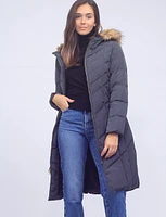 Down Zipper Front Hooded Jacket with Faux Fur Trim by Cole Haan