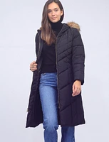 Down Zipper Front Hooded Jacket with Faux Fur Trim by Cole Haan