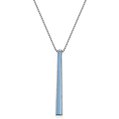 Oceanic Elegance: Silver Elongated Bar Necklace with Light Blue Shell Pendant