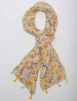 Lightweight Classic Multicolor Floral Flowy Oblong Scarf with Tassels