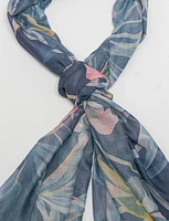 Bold Blue Floral Patterned Versatile Oblong Scarf Shawl Wrap