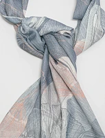 Lightweight Fringe Blue Gray Printed Oblong Scarf Shawl