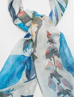 Elegant Floral Print Versatile Sheer Oblong Scarf Shawl Wrap