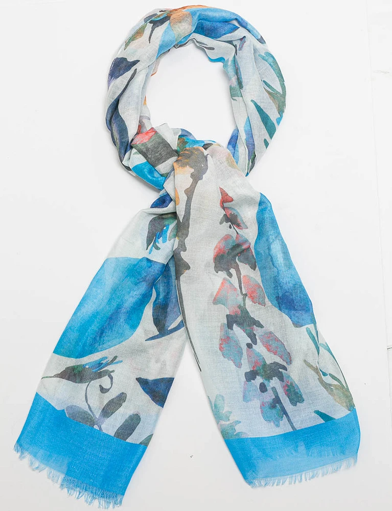 Elegant Floral Print Versatile Sheer Oblong Scarf Shawl Wrap