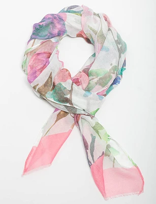 Elegant Floral Print Versatile Sheer Oblong Scarf Shawl Wrap