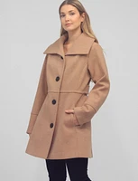 Vegan Big Collar Button Front Solid  Flare Coat by Details