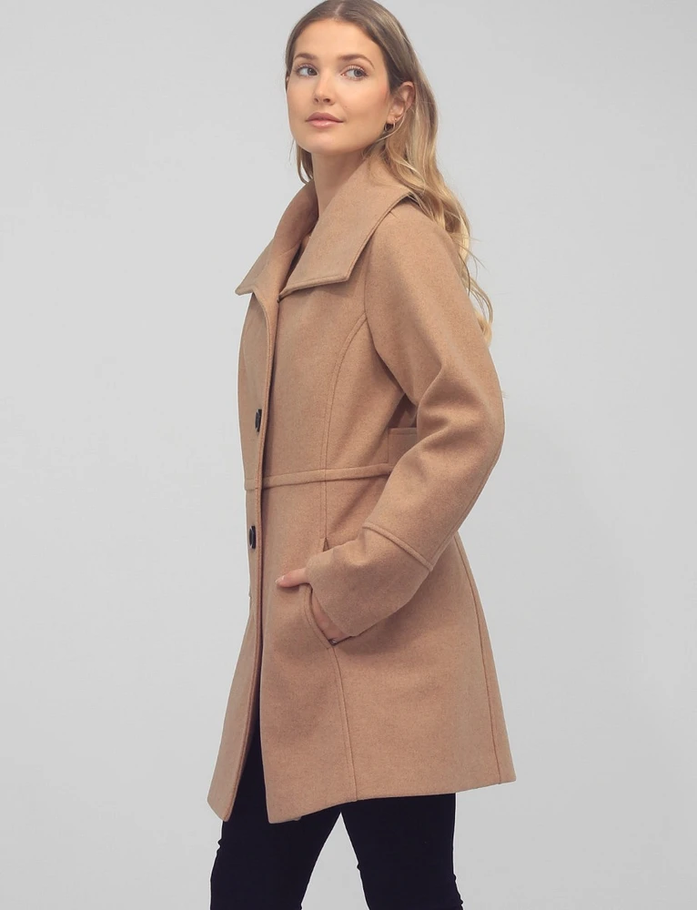 Vegan Big Collar Button Front Solid  Flare Coat by Details