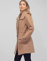 Vegan Big Collar Button Front Solid  Flare Coat by Details