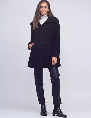 Vegan Big Collar Button Front Solid  Flare Coat by Details