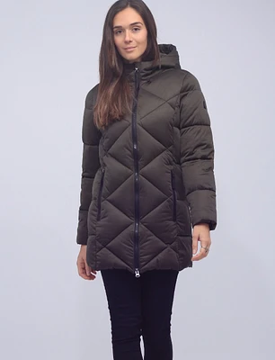 Stretch Water-Resistant Quilted Puffer Hooded Coat by Etage