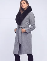 Manteau Adele en Herringbone avec Col Châle en Fourrue par Froccella