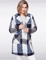 Ultra-Soft Mid-Length Plaid Bouclé Knit Notch Collar Vegan Coat by Charlie B.