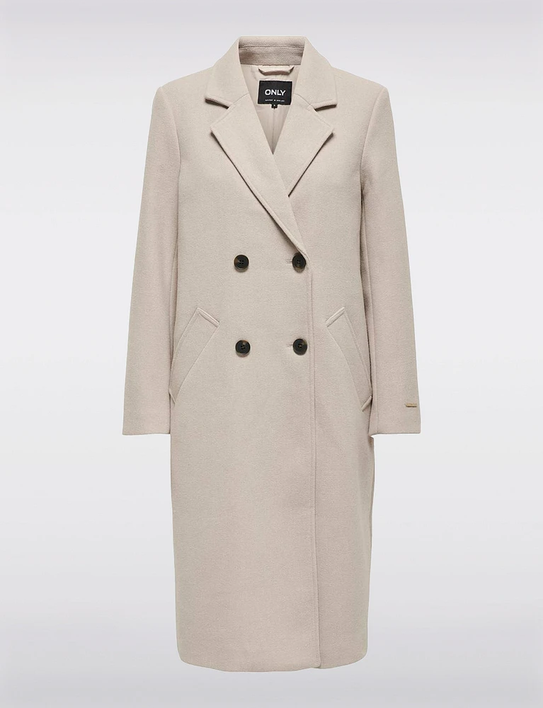 Sleek Classic Double-Breasted Wool Blend Maxi OverCoat by Only