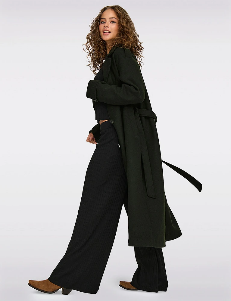 Elegant Maxi Wool Trench Coat with Versatile Removable Belt by Only