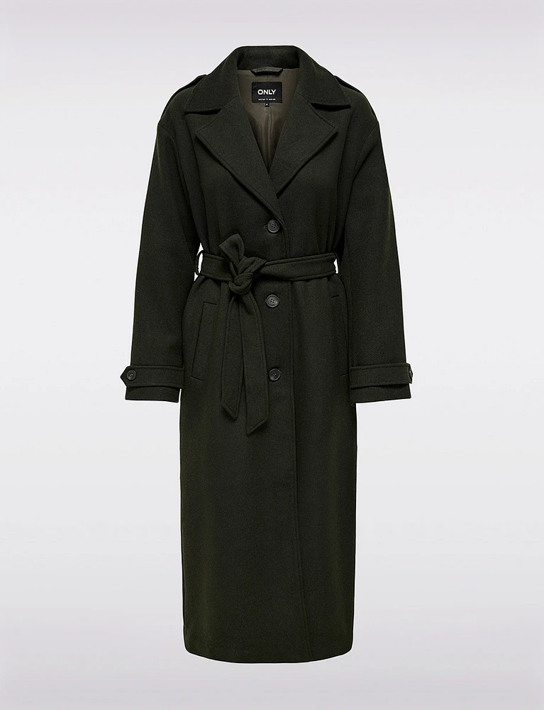 Elegant Maxi Wool Trench Coat with Versatile Removable Belt by Only