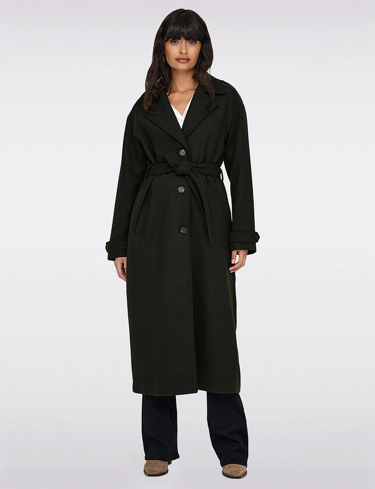 Elegant Maxi Wool Trench Coat with Versatile Removable Belt by Only