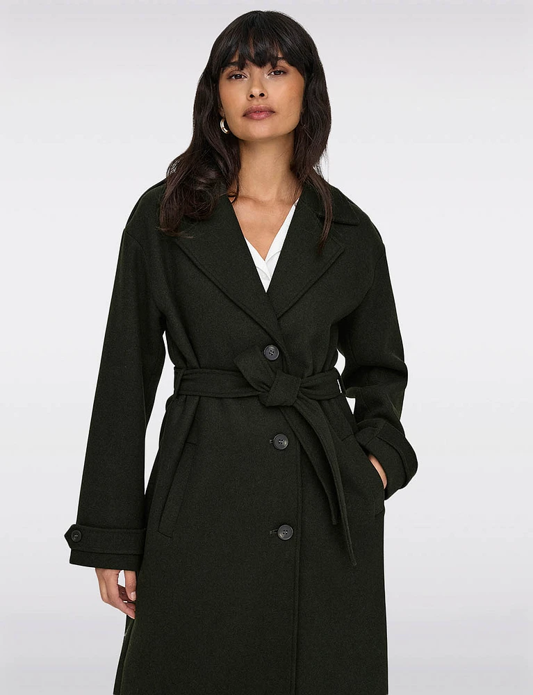 Elegant Maxi Wool Trench Coat with Versatile Removable Belt by Only