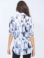 Black And White Long Button-Front Printed Blouse By Tango Mango