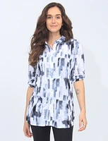 Black And White Long Button-Front Printed Blouse By Tango Mango