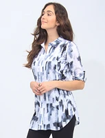 Black And White Long Button-Front Printed Blouse By Tango Mango