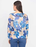 Long Dolman Sleeve Boat Neck Leaf Design Knit Top by Froccella