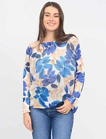 Long Dolman Sleeve Boat Neck Leaf Design Knit Top by Froccella