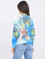 Colourful Floral Print Long Dolman Sleeve Boat Neck Knit Top by Froccella