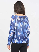 Abstract Circular Print Long Dolman Sleeve Scoop V-Neck Knit Top by Froccella