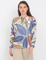 Abstract Floral Print Long Dolman Sleeve Boat Neck Knit Top by Froccella