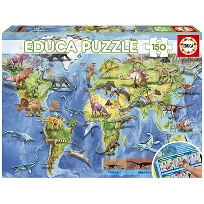 Puzzle Mapa Mundial dos Dinossauros 150 Peças