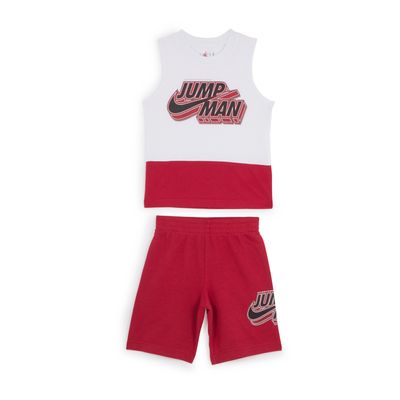 2 Pc Set Muscle Tank And Shorts  Blanc/rouge