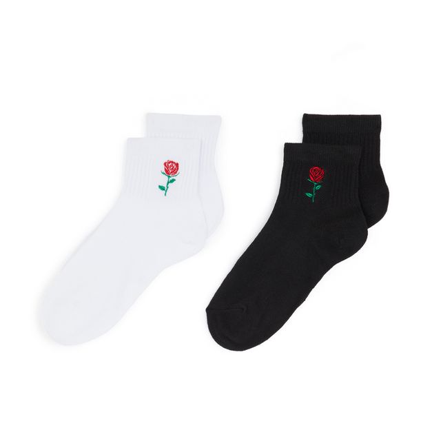 Pack Quarter Broderie Rose X2 Noir/blanc