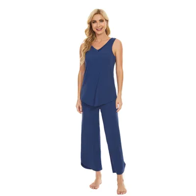 French Blue Bamboo Sleevless Capri Set