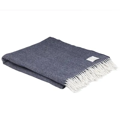 X-Large Navy Herringbone 100% Lambswool Throw