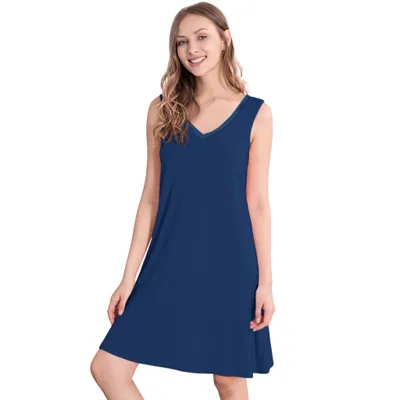 French Blue Bamboo Sleeveless Nightdress (A-Line)