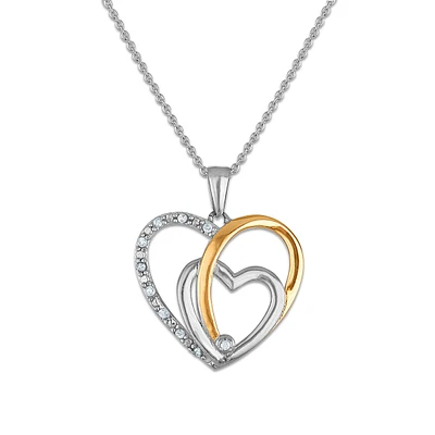 Diamond Accent 18-inch Heart Pendant in Two-Tone Sterling Silver