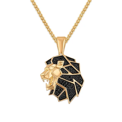 1/2 CTW Black Diamond Lion Head Pendant in Gold Plated Sterling Silver