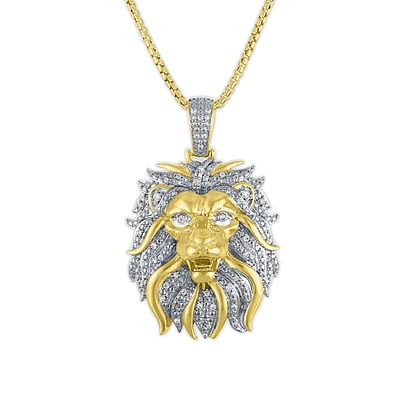 1/2 CTW Diamond Lion Head Pendant in Gold Plated Sterling Silver