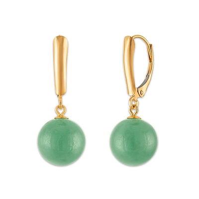 Round Jade Drop & Dangle Earrings in 14KT Yellow Gold