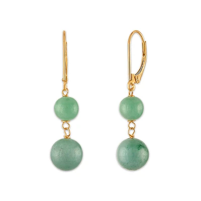 Round Jade Drop & Dangle Earrings in 14KT Yellow Gold