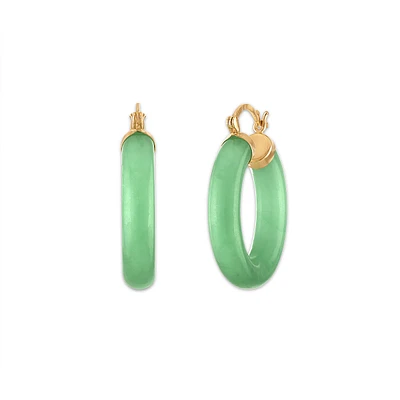 Round Jade Hoop Earrings in 10KT Yellow Gold